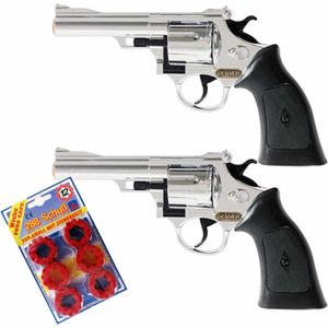 2x stuks plaffertjes speelgoed pistolen/revolvers met 12 schoten magazijn - Verkleedattributen