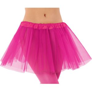 Dames verkleed rokje/tutu  - tule stof met elastiek - fuchsia roze - one size - Carnavalskostuums