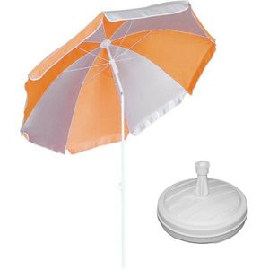 Parasol - oranje/wit - D120 cm - incl. draagtas - parasolvoet - 42 cm - Parasols