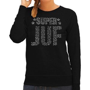 Glitter Super Juf sweater zwart rhinestones steentjes voor dames - Glitter cadeau trui/ outfit - Feesttruien