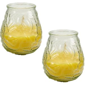 Geurkaars citronella - 2 x - in windlicht -  glas - 10 cm - citrusgeur - geurkaarsen