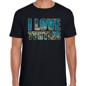 Tekst t-shirt I love turtles met dieren foto van een schildpad zwart voor heren - T-shirts