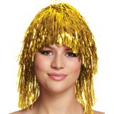 4x stuks dames tinsel/folie carnaval pruik - goud kleur - disco/eighties - Verkleedpruiken