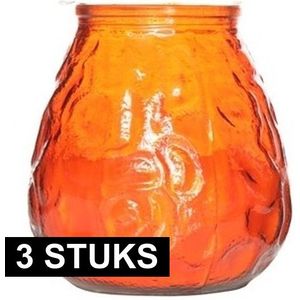 3x Horeca kaarsen oranje in kaarshouder van glas 10 cm brandtijd 40 uur - Waxinelichtjes