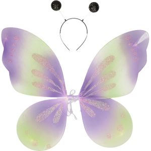 Vlinder verkleed set - vleugels en diadeem - paars - kinderen - carnaval verkleed accessoires - Verkleedattributen
