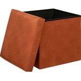Poef/krukje/hocker Amber - 2x - Opvouwbare zit opslag box -  fluweel Terracotta - D38 x H38 cm - Poefs