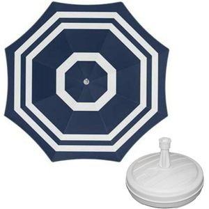 Parasol - blauw/wit - D140 cm - incl. draagtas - parasolvoet - 42 cm - Parasols