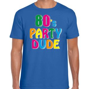 Disco verkleed t-shirt voor heren - 80's party dude - blauw - jaren 80/80's - carnaval/foute party - Feestshirts