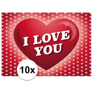10x Romantische Valentijnskaart I Love You met hartjes - Verjaardagskaarten
