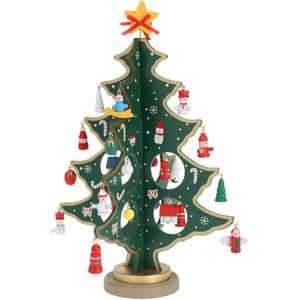 Klein decoratie kerstboompje - hout - rood - H26 cm - kinderkamer - Houten kerstbomen