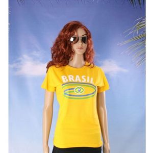 Geel dames shirtje met Brazilie vlag - Feestshirts