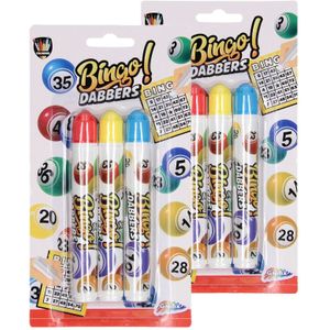 6x Bingo stiften/markers blauw/geel/rood - Actiespellen