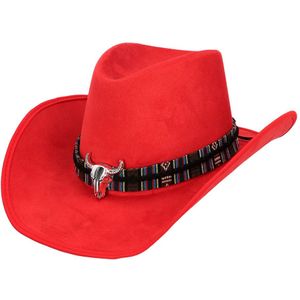 Carnaval verkleed cowboy hoed Rodeo - rood - volwassenen - polyester - Luxe uitvoering - Verkleedhoofddeksels