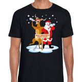 Grote maten Kerst t-shirt dronken kerstman en Rudolf zwart  - kerst t-shirts