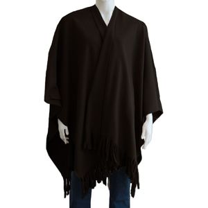 Luxe omslagdoek/poncho - zwart - 180 x 140 cm - fleece - Dameskleding accessoires - Poncho's