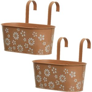 2x stuks bloembakken ophangbaar - zink - 32 x 16 cm - terra bruin - Plantenpotten