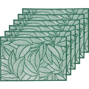 6x Groene placemats met bladeren print 30 x 45 cm bohemian/modern chique/urban garden woonstijl - Placemats