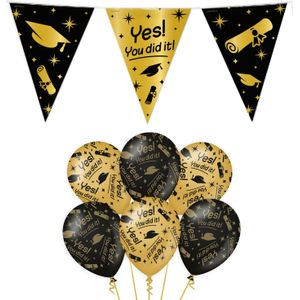 Geslaagd thema party versiering set You did it - Vlaggenlijn en 12x ballonnen - Feestpakketten