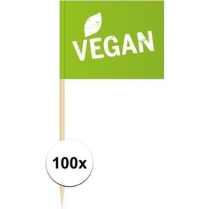 100x Groene vlag Vegan cocktailprikkertjes 8 cm - Cocktailprikkers