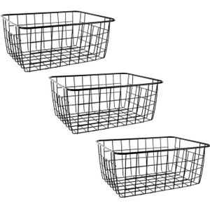 Svenska Living Opbergmand - Set van 4x stuks - zwart - industriÃ«le draadmand - 18 x 24 x 10 cm - kas - Opbergmanden