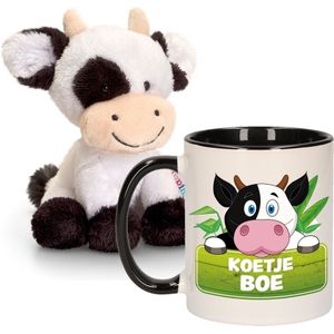 Koeien Cadeau set Kind - Koeien Knuffel 14 cm en Drinkbeker 300ml