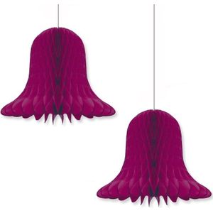 6x Kerstversiering aubergine paars kerstklokken lampionnen 20 cm - Hangdecoratie