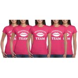 5x Vrijgezellenfeest Team t-shirt roze dames Maat L - Feestshirts