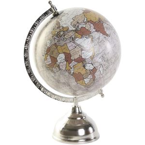 Wereldbol/globe op voet - kunststof - beige/zilver - home decoratie artikel - D20 x H30 cm - Wereldbollen