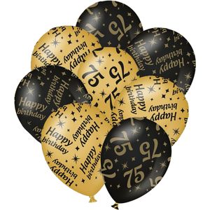 24x stuks leeftijd verjaardag ballonnen 75 jaar en happy birthday zwart/goud - Ballonnen