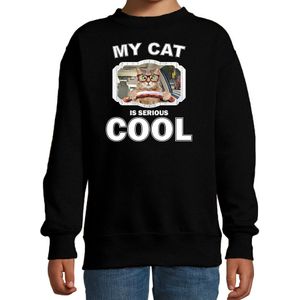 Auto rijdende katten / poezen trui / sweater my cat is serious cool zwart voor kinderen - Sweaters kinderen