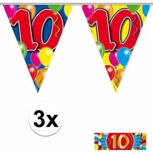3 x Leeftijd slinger 10 jaar met sticker - Vlaggenlijnen