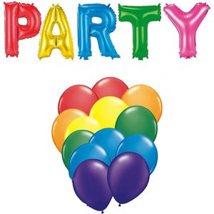 Verjaardag feest letters folie ballonnen PARTY en 50x latex ballonnen - Ballonnen