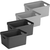 Opbergboxen/opbergmanden - 4x stuks - 32 liter - kunststof - 45 x 35 x 24 cm - zwart/grijs
