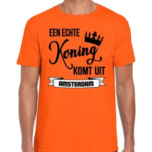 Oranje Koningsdag t-shirt - echte Koning komt uit Amsterdam - heren - Feestshirts