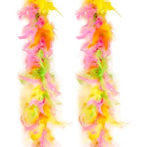 Carnaval verkleed boa met veren - 2x - geel/roze - 200 cm - 45 gram - Glitter and Glamour - Verkleed boa