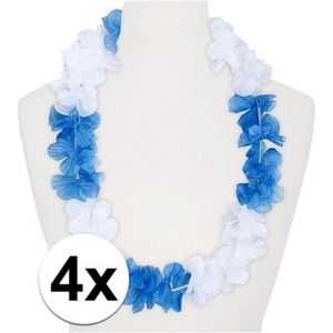 4x wit/blauw feest hawaii kransens - Verkleedkransen