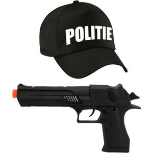 Politie verkleed cap/pet zwart met pistool voor volwassenen