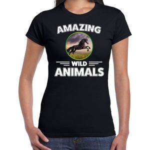 T-shirt paarden amazing wild animals / dieren zwart voor dames - T-shirts