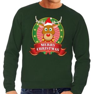 Rudolf kersttrui groen Merry Christmas voor heren - kerst truien