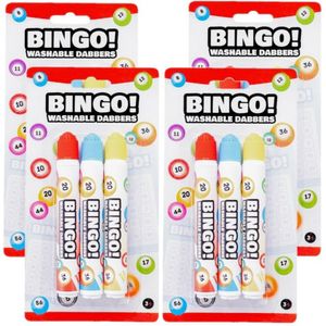 Bingo stiften/markers/dabbers - 12x - blauw/geel/rood - 20 ml - Actiespellen