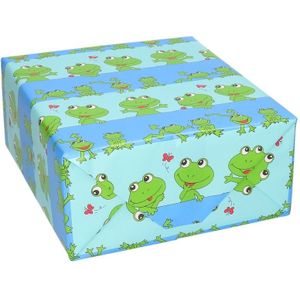 Rollen Inpakpapier/cadeaupapier blauw/groene kikkers print 200 x 70 cm - Cadeaupapier