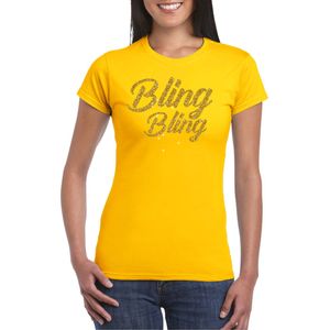 Glitter glamour feest t-shirt dames - bling bling goud - geel - feestkleding - Feestshirts