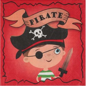 Piraten thema feest servetten - 20x stuks - 33 x 33 cm - rood/bruin - dubbelzijdig - Feestservetten