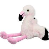 Inware pluche flamingo vogel knuffeldier - roze - zittend - 16 cm - Dieren/vogels knuffels