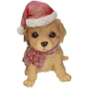 Honden beeldje Labrador met kerstmuts - Kerstbeeldjes