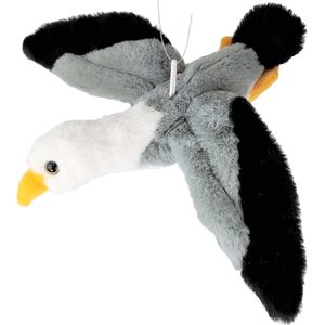 Inware pluche zeemeeuw knuffeldier - grijs/wit/zwart - vliegend - 25 cm - Vogel knuffels