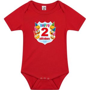 Happy birthday 2e verjaardag romper 2 jaar met emoticons rood voor babys - Feest rompertjes