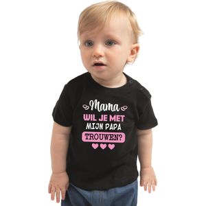 Huwelijksaanzoek peuter t-shirt - Mama/Papa - zwart - bruiloft/trouwen - Feestshirts