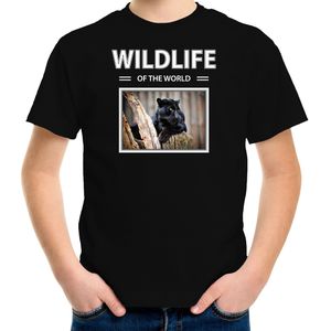 Zwarte panter t-shirt met dieren foto wildlife of the world zwart voor kinderen - T-shirts