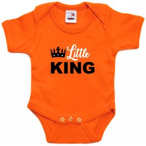 Little king Koningsdag romper met kroontje oranje voor babys - Feest rompertjes